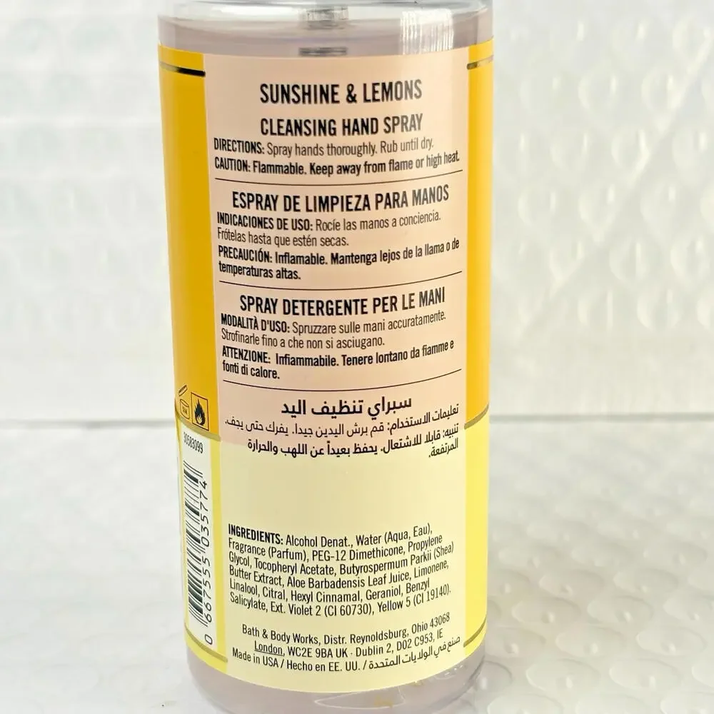 Bath & Body Works Sunshine & Lemons Anti-Bacterial Hand Spray Sanitizer 3oz Rare